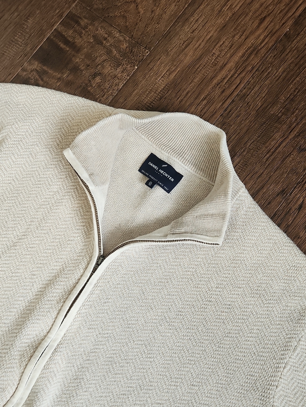 Daniel Hechter Men's Cream Textured Zip-Up Sweater